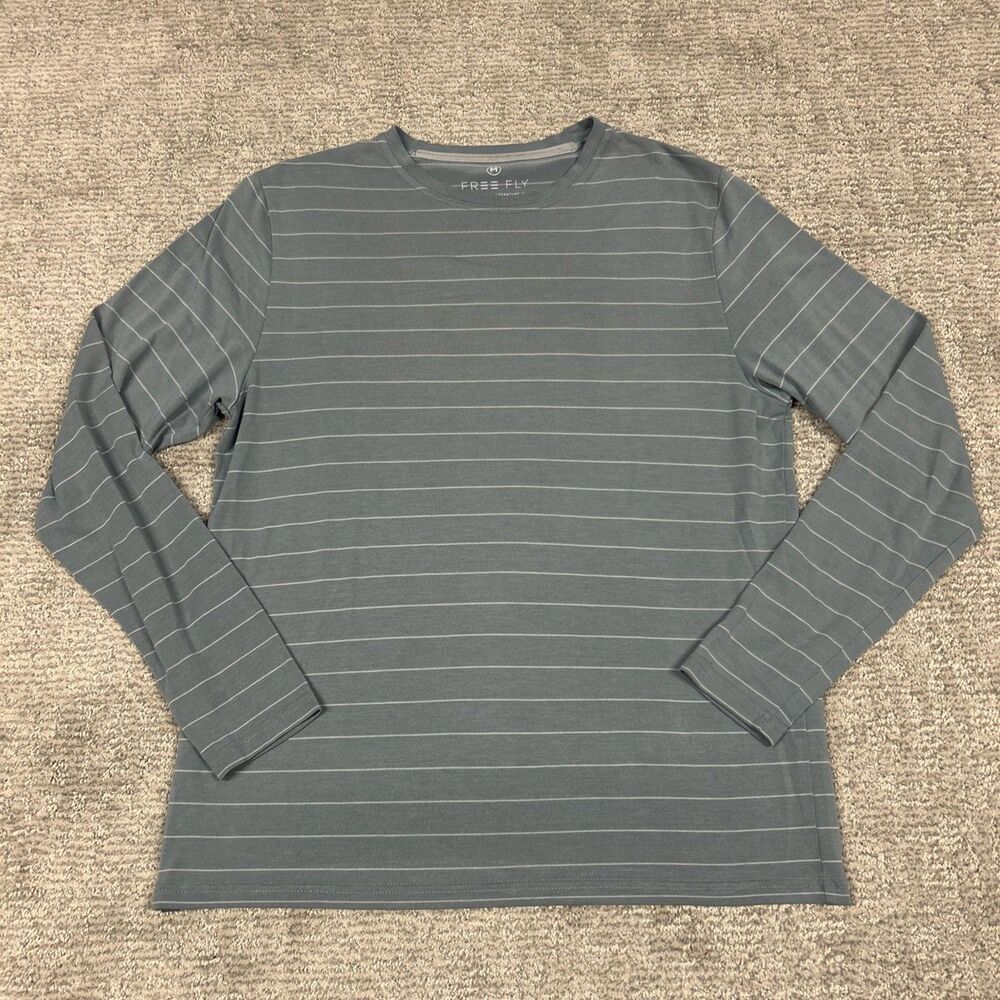 Free Fly Apparel Men's Long Sleeve Gray Striped Crew Tee